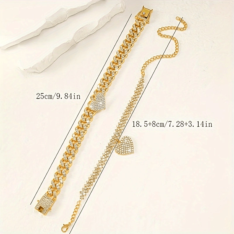 Cross-Border Hot Heart Shape Rhinestone Anklet Suit Personality Simple Titanium Steel Anklet Beach Ornament Ankle Chain